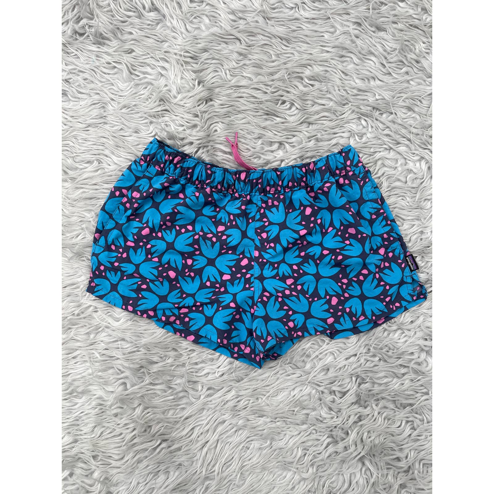 Patagonia Women's Barely Baggies Shorts 2 1/2" Dwr Sz S Pollen Confetti Blue